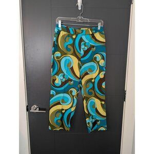 Vintage Y2K Talbots Turquoise and Brown Retro Swirl Print Pants -‎ Size 6
